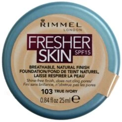 RIMMEL 25ML FRESHER SKIN FOUNDATION 103 TRUE IVORY SPF 15+