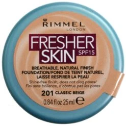 RIMMEL 25ML FRESHER SKIN FOUNDATION 201-CLASSIC BEIGE SPF 15+