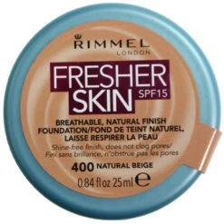 RIMMEL 25ML FRESHER SKIN FOUNDATION 400-NATURAL BEIGE SPF 15+